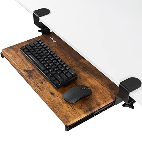 VIVO Small Keyboard Tray, Under Desk Pull Out with Extra Sturdy C Clamp Mount System, 20 (26 with Clamps) x 11 inch Slide-Out Platform Drawer, Rustic Vintage Brown Top, Black Frame, MOUNT-KB05ES-N - color: Vintage Brown, size: 20 inch