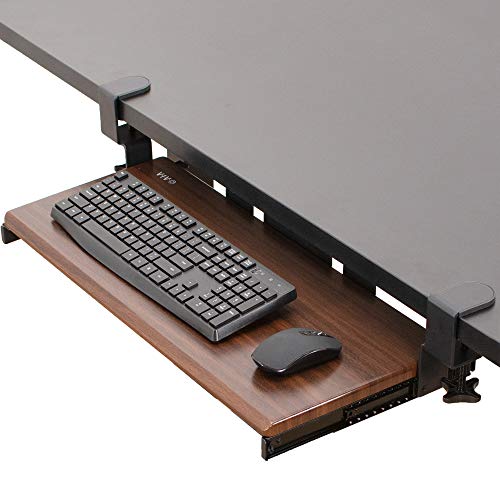 VIVO Large Clamp-on Computer Keyboard and Mouse Under Desk Slider Tray, 27 x 11 inch Pull Out Platform Drawer, Dark Wood, MOUNT-KB05D - color: Dark Walnut, size: 27 inch