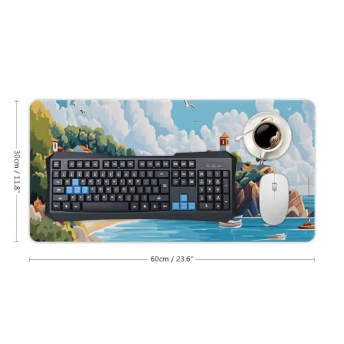 Sea Sandy Beaches Large Extended Gaming Mouse Pad (12x24in) - Durable Stitched Edges XXL Desk Mat for Keyboard and Mouse - Water Resistant & Non-Slip Rubber Base - color: black-2, size: 12x24in