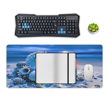 Sea Turtle & Starfish Shells Large Extended Gaming Mouse Pad (16x36in) - Durable Stitched Edges XXL Desk Mat for Keyboard and Mouse - Water Resistant & Non-Slip Rubber Base - color: black-1, size: 16x36in