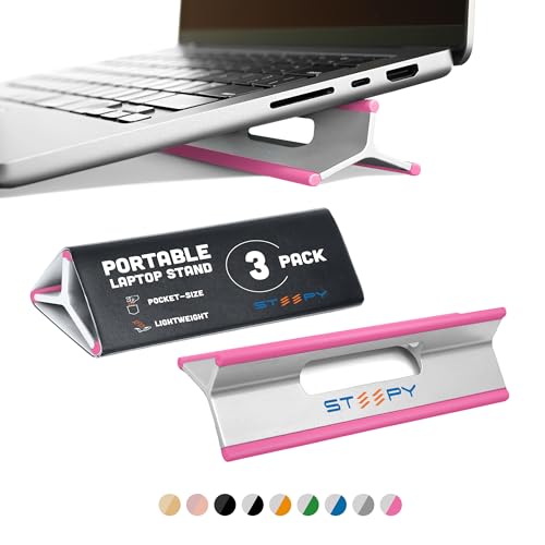 Steepy Portable Laptop Stand for Desk – Adjustable Height, & Portable Laptop Holder – Ergonomic Computer Stand for Cooling & Comfort – Slip-Proof, Sturdy Design – Universal Fit for 13-17 Inch Devices - color: Flamingo Pink, size: 3 Pack