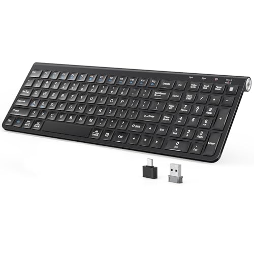 JOYACCESS Wireless Keyboard, 2.4G Ergonomic and Slim Wireless Keyboard with USB & Type C, Full Size and Portable Design for Computer/Laptop/Windows/Mac-Black - color: Black