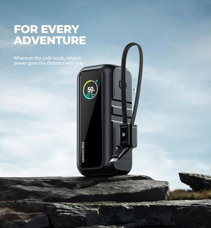 Dexnor 3-in-1 Power Bank, 15,000mAh Battery Pack with 65W Output, Foldable AC Plug, Built-in USB Handle Cable, Support PD3.0 and PPS Fast Charging, Sleek Portable Charger for iPhone, Samsung, etc.