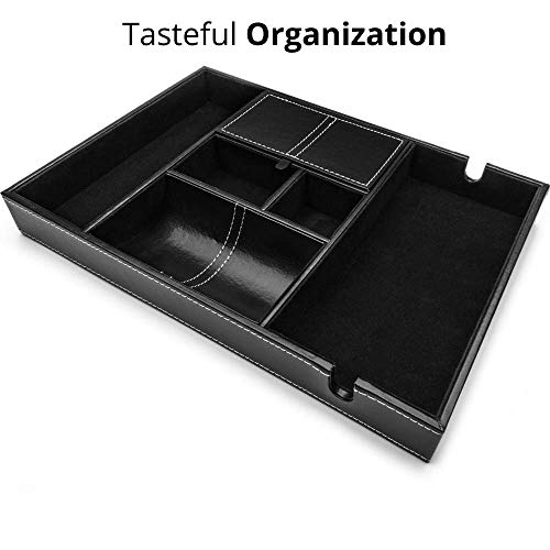 ULTRAY, Valet Tray for Men, Nightstand Organizer, Entry Table Organizer, Catch All, Black Faux Leather Box, 6 Compartments