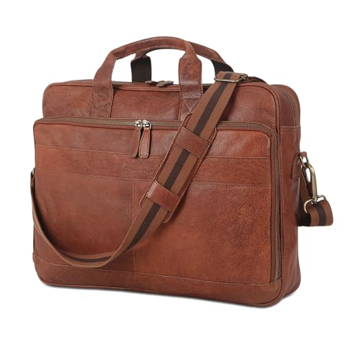 Leather briefcase 18 Inch Laptop Messenger Bags for Men and Women Best Office briefcase Satchel Bag (Wash Tan) - color: Wash Tan