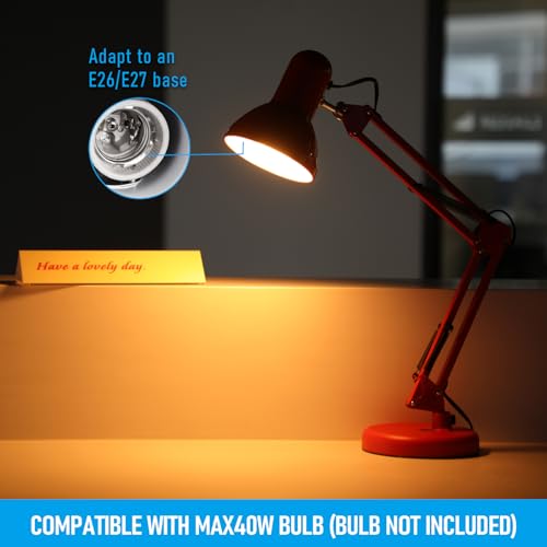 TORCHSTAR Metal Desk Lamp with Clamp, Swing Arm, Architect Adjustable Gooseneck Table Lamp, Clip Desk Lights for Home Office, Work, Study, Reading, E26 Base, Multi-Joint, Red - color: Red