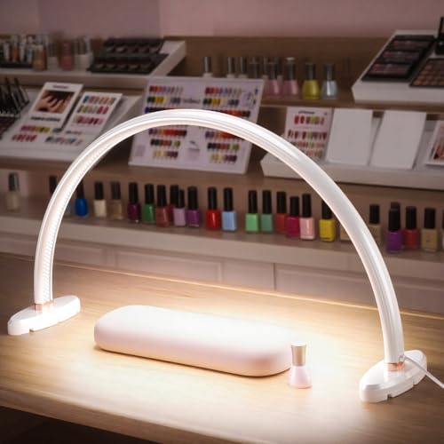 Half Moon Nail Desk Lamp,USB Powered Tri-Color Temperature Brightness Adjustable Arch Light for Moon Light Nail Tech/Handicraft Lighting (Medium Size White) - size: 20 inch white
