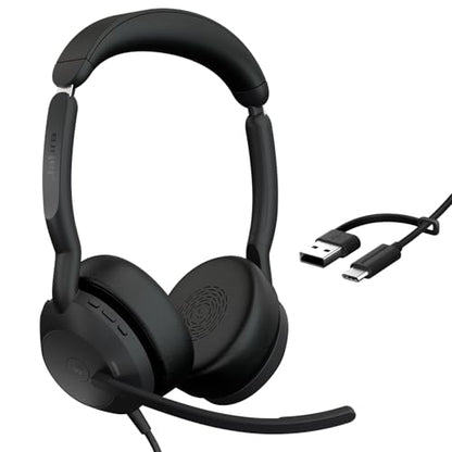 Jabra Evolve2 50 Wired Dual-Ear Headset - Noise Cancelling Headphones, Bluetooth Headset for Work with Noise Cancelling Microphones, Goes with Online Meeting Platforms Like Microsoft Teams, Black - style: All Platforms, Dual Ear 2