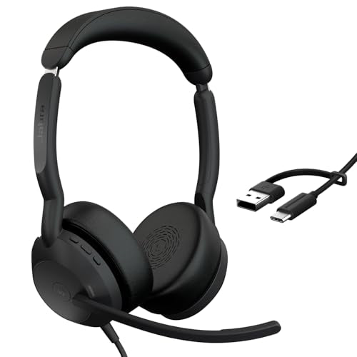 Jabra Evolve2 50 Wired Dual-Ear Headset - Noise Cancelling Headphones, Bluetooth Headset for Work with Noise Cancelling Microphones, Goes with Online Meeting Platforms Like Microsoft Teams, Black - style: All Platforms, Dual Ear 2