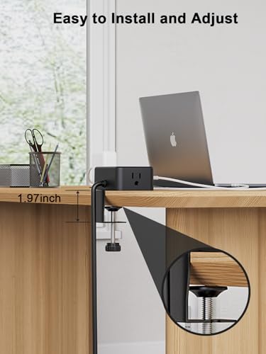 Desk Clamp Power Strip 4AC Outlet 2USB-C Ports,2 USB-A Ports,Desktop Tube Edge Mount Outlet Under Desk Table Leg Widely Spaced Surge Protector Outlet Station,6.6ft Heavy Duty Plug and Cord.