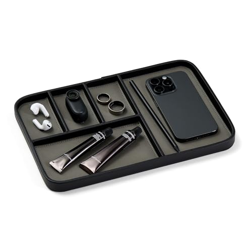 Nordik Leather Valet Tray - Pebble Black - 11.8x7.9 Inch Large Vegan Leather Tray - Stylish Nightstand Organizer for Men - Modern Bedside Caddy - EDC Catchall for Key Watch Wallet Jewellery - color: Pebble Black, size: 11.8in x 7.9in