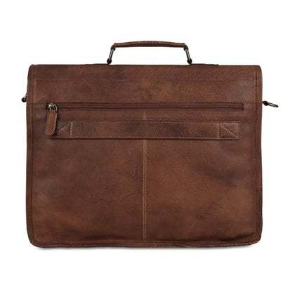 Leather briefcase 18 inch laptop messenger bag for men and women best satchel office bag - color: Tan, size: 18 inch