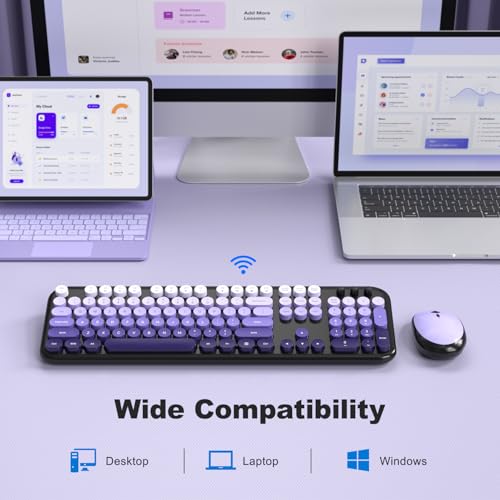 MOFII Wireless Keyboard and Mouse Combo, Full Size 2.4G Retro Round Computer Keyboard and Mouse Set, Plug and Play, for Windows, Computer, Desktop, PC, Notebook - (Black Purple Gradient) - color: Lovely-Black Purple Gradient