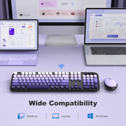 MOFII Wireless Keyboard and Mouse Combo, Full Size 2.4G Retro Round Computer Keyboard and Mouse Set, Plug and Play, for Windows, Computer, Desktop, PC, Notebook - (Black Purple Gradient) - color: Lovely-Black Purple Gradient