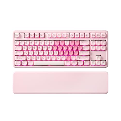 YUNZII B87 Wireless Mechanical Keyboard,QMK/VIA Programmable,TKL Layout 87 Keys,BT/2.4G/USB-C,Hot Swap Gasket Mount RGB Backlit Gaming with Wrist Rest for Win/Mac (Pink, Cocoa Cream V2) - color: Pink, size: Cocoa Cream V2