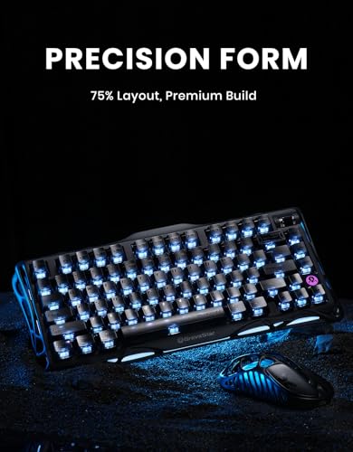 GravaStar Mercury K1 75% Wireless Mechanical Keyboard, Aluminum Alloy Gaming Keyboard with Knob, Hot Swappable, Linear Switches, Transparent Keycaps, RGB Backlit, 2.4GHz/BT5.0/USB for PC Gaming - color: Stealth Black