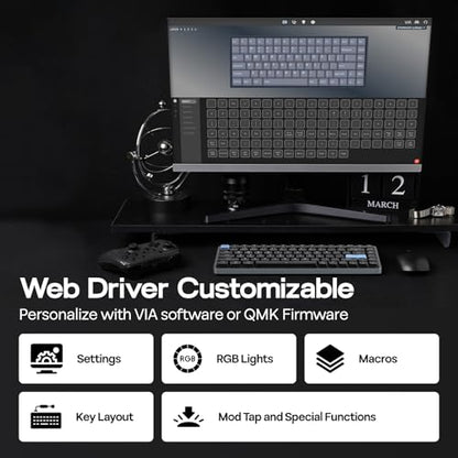 EPOMAKER Luma84 Low Profile Aluminum Mechanical Keyboard, QMK/VIA Programmable, Tri-Mode Wireless, Win/MAC/Linux Compatible, RGB Backlight (Black&Blue, Gateron Low-Profile Brown Switch) - color: Black&Blue, size: Gateron Low-Profile Brown Switch