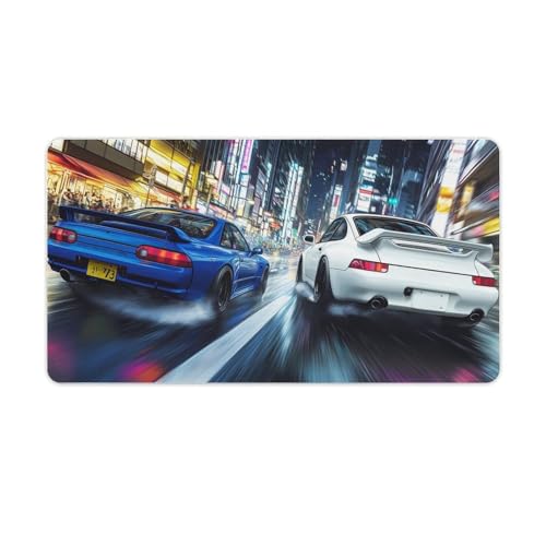 Large Ergonomic Gaming Mouse Pad JDM Legends Japanese Nightlife and Street Racing in City Theme with Non-Slip Base Water-Resistant Surface and Stitched Edges, 40X75cm - color: Style-2, size: 40X75cm