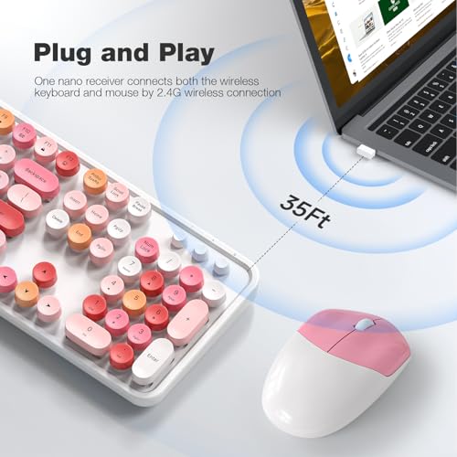 MOFII Wireless Keyboard and Mouse Combo,2.4GHz Retro Full-Size Wireless Keyboard with Number Pad and Cute Wireless Mouse for Computer PC Desktops Laptop WindowsxP/7/8/10 (Lipstick Colorful) - color: Lipstick Colorful