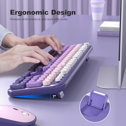 MOFII Wireless Keyboard and Mouse Combo, Full Size 2.4G Retro Round Computer Keyboard and Mouse Set, Plug and Play, for Windows, Computer, Desktop, PC, Notebook - (Purple Gradient) - color: Lovely-Purple Gradient
