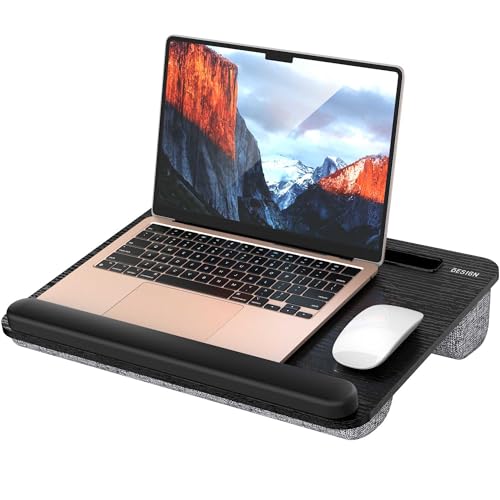 Besign LT08 Laptop Stand, Portable Lap Desk with Pillow Cushion, Fits up to 14 inch Laptop, with Anti-Slip Strip for Desk, Sofa & Bed, Black and Gray - color: Black and Gray