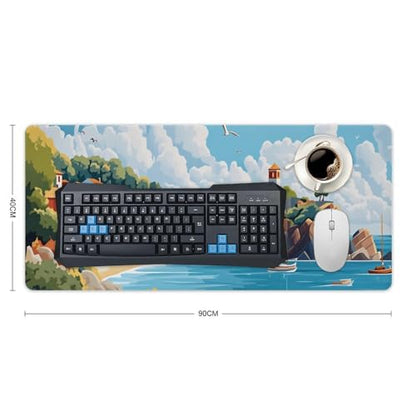 Sea Sandy Beaches Large Extended Gaming Mouse Pad (16x36in) - Durable Stitched Edges XXL Desk Mat for Keyboard and Mouse - Water Resistant & Non-Slip Rubber Base - color: black-2, size: 16x36in