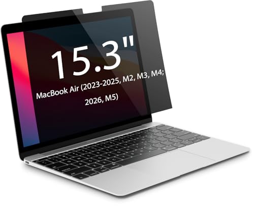 Magnetic Privacy Screen for MacBook Air 15 inch (2023-2026, M2, M3, M4, M5), Detachable Screen Protector, Blue Light Blocking, Anti Glare Protector and Privacy Filter Shield - size: 15.3 inch