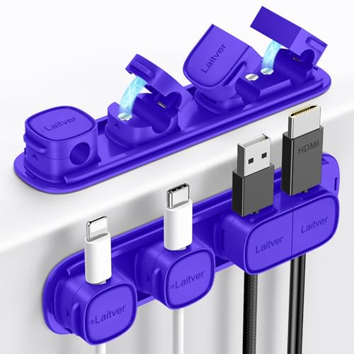 6 Pack Magnetic Cable Clips [1s Open/Lock], Laitver Cord Organizer Holder Strong Adhesive Desk Cable Management- Organize Charging Cords Neatly for Home, Office, Car,Desk, Nightstand-Dark Blue - color: Dark Blue