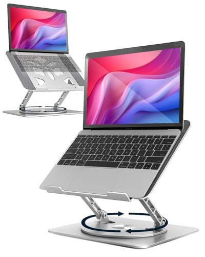 Aoviho 360° Rotating Laptop Stand for Desk | Adjustable, Foldable, Portable Aluminum Ergonomic Riser | Compatible with MacBook, Dell, HP & All Laptops 10-16 inch | Silver - color: Silver