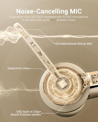 JIAMQISHI Wireless Headset with AI Noise Cancelling Microphone Bluetooth Headset - Bluetooth V5.2 Headphones with USB Dongle & Mic Mute for Computer/Laptop/PC/iPhone/Android/Cell Phones/Zoom-Apricot - color: Apricot