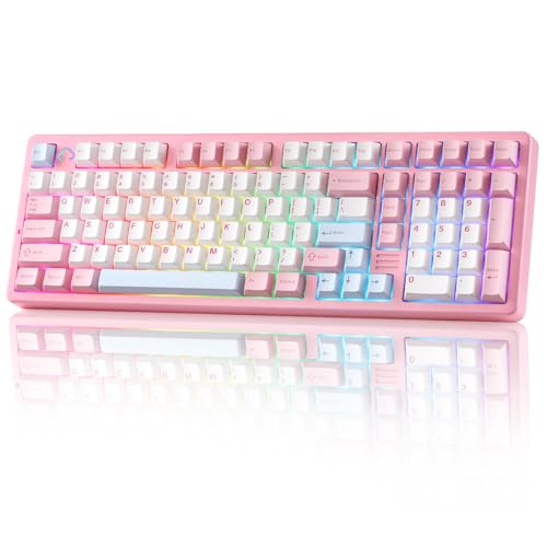 YUNZII AL98 QMK/VIA Wireless Mechanical Gaming Keyboard,Full Aluminum,BT/2.4G/USB-C, Pre-Lubed Hot Swappable Gasket Mount 1800 Layout,RGB Backlit for Win/Mac (Pink, Milk Switch) - color: Pink, size: Milk Switch