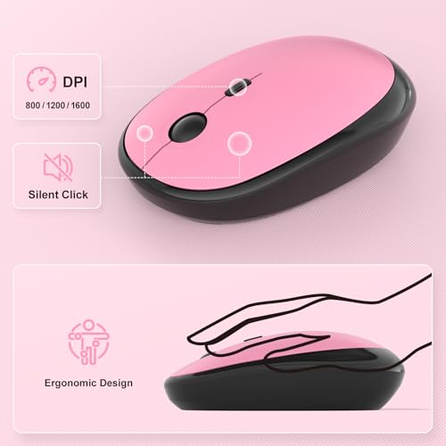 MOFII Wireless Keyboard and Mouse Combo, Full Size 2.4G Retro Round Computer Keyboard and Mouse Set, Plug and Play, for Windows, Computer, Desktop, PC, Notebook - (Lovely Plum Pink Gradient) - color: Lovely Plum Pink Gradient