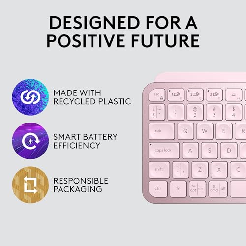 Logitech MX Keys Mini Minimalist Wireless Illuminated Keyboard, Compact, Bluetooth, Backlit, USB-C, Compatible with Apple macOS, iOS, Windows, Linux, Android, Metal Build - Rose - color: Rose, style: MX Keys Mini