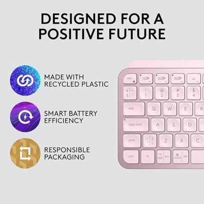 Logitech MX Keys Mini Minimalist Wireless Illuminated Keyboard, Compact, Bluetooth, Backlit, USB-C, Compatible with Apple macOS, iOS, Windows, Linux, Android, Metal Build - Rose - color: Rose, style: MX Keys Mini
