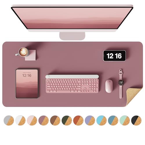YSAGi Double-Sided Desk Pad, 31.5"x15.7"Leather Desk Mat, Eco Cork Desk Pad Protector,Large Mouse Pad,Waterproof Desk Blotter for Office/Home(Dark Pink) - color: Cork+dark Pink, size: 31.5"x15.7"