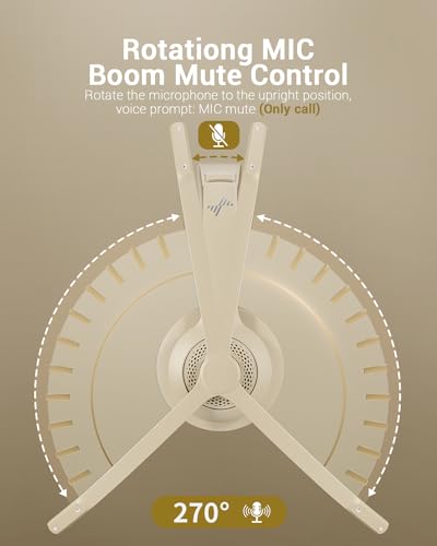 JIAMQISHI Wireless Headset with AI Noise Cancelling Microphone Bluetooth Headset - Bluetooth V5.2 Headphones with USB Dongle & Mic Mute for Computer/Laptop/PC/iPhone/Android/Cell Phones/Zoom-Apricot - color: Apricot