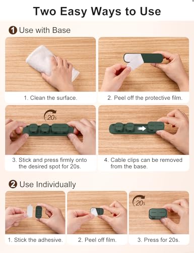 6 Pack Magnetic Cable Clips [1s Open/Lock], Laitver Cord Organizer Holder Strong Adhesive Desk Cable Management- Organize Charging Cords Neatly for Home, Office, Car,Desk, Nightstand-Dark Green - color: Dark Green