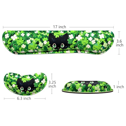 Dapesuom Enlarge Keyboard Wrist Rest, Memory Foam Wrist Cushion for Desk Mats Support, Typing Pain Relief Keyboard Mouse Pad Rests Set with Non-Slip Base for Gaming Laptop Computer, Anime Grass Cat - color: Anime Grass Cat
