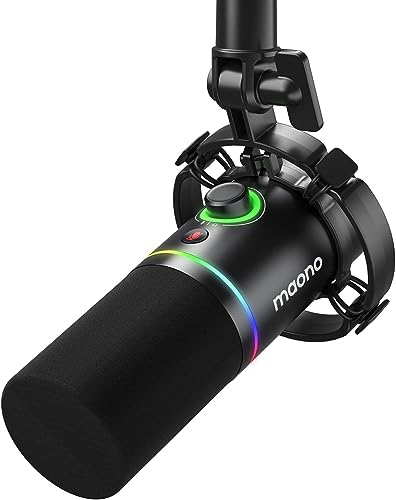 MAONO XLR/USB Dynamic Microphone, RGB Gaming Mic with Software, Mute, Gain Knob, Volume Control and Headphone Jack for Streaming, Podcasting, Recording-PD200X (Black) - color: Black