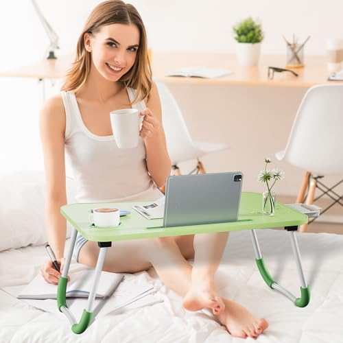 Lap Desk Bed Trays for Eating and Laptops Breakfast in Bed Tray for Sofa/Couch/Study/Reading/Writing with Cup Holder/Drawer On Low Sitting Floor Large Portable Foldable (Green) - color: Green