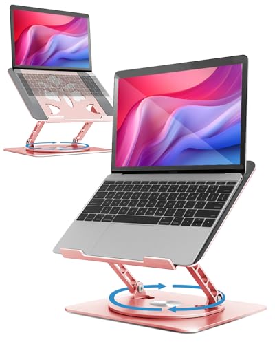 Aoviho 360° Rotating Laptop Stand for Desk | Adjustable, Foldable, Portable Aluminum Ergonomic Riser | Compatible with MacBook, Dell, HP & All Laptops 10-16 inch | Rose Gold - color: Rose Gold