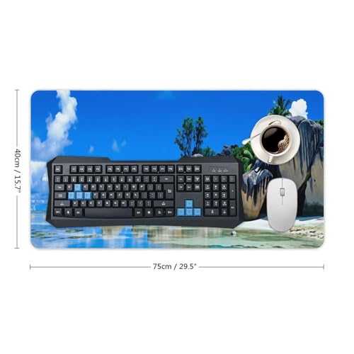 Beaches Scene France Seychelles Large Extended Gaming Mouse Pad (16x30in) - Durable Stitched Edges XXL Desk Mat for Keyboard and Mouse - Water Resistant & Non-Slip Rubber Base - color: black-3, size: 16x30in