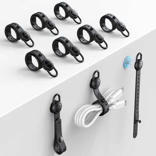 OMOTON Magnetic Cable Ties, 10 Pcs Reusable Silicone Wire Organizer Straps Adjustable Cord Clips for Phone Laptop Charging Cable USB Wired Earphone, Black