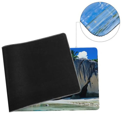 Beaches Scene France Seychelles Large Extended Gaming Mouse Pad (12x31.5in) - Durable Stitched Edges XXL Desk Mat for Keyboard and Mouse - Water Resistant & Non-Slip Rubber Base - color: black-3, size: 12x31.5in