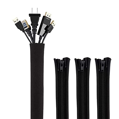 CableCreation Cable Management Sleeve, 19-20 Inch Cord Management Sleeves with Zipper and Bundling Ties for TV/Computer/Home Entertainment Cable Wrap Cover Organizer,4 Pack, Black