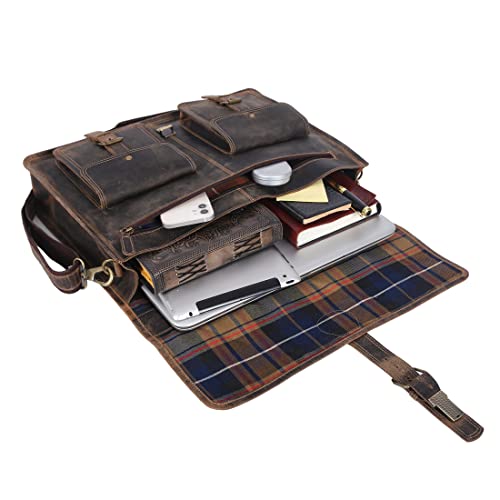 Leather briefcase 18 inch laptop messenger bag for men and women best satchel office bag - color: Brown, size: 18 inch