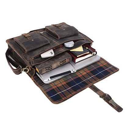 Leather briefcase 18 inch laptop messenger bag for men and women best satchel office bag - color: Brown, size: 16 Inch