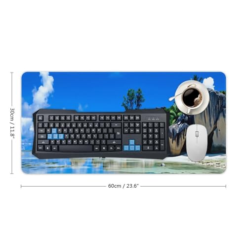 Beaches Scene France Seychelles Large Extended Gaming Mouse Pad (12x24in) - Durable Stitched Edges XXL Desk Mat for Keyboard and Mouse - Water Resistant & Non-Slip Rubber Base - color: black-3, size: 12x24in