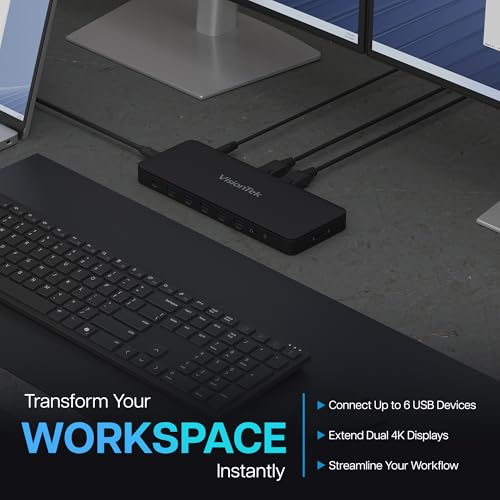 VisionTek VT4600DL Universal Dual 4K Docking Station 100W Charging (USB-A, USB-C)