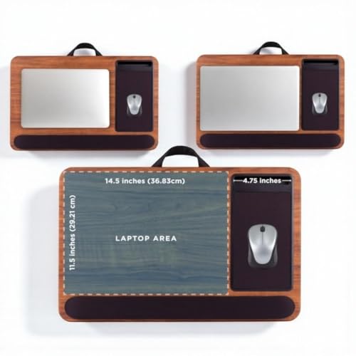 Lap Desk with Wrist Rest and Mouse Pad, Home Office Pro Laptop Tray for 15.6 Inch Laptops, Portable Desk with Phone Holder & Ergonomic Cushion for Bed, Couch, Espresso Woodgrain